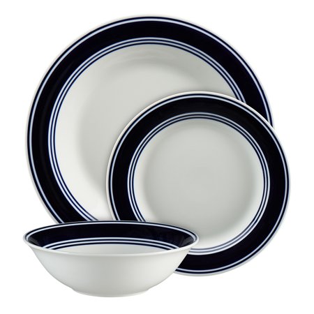 Mainstays Blue Banded 12-Piece Hand-Painted Stoneware Dinnerware Set