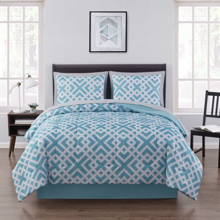 Mainstays Blue Geometric 6 Piece Bed in a Bag Comforter Set With Sheets, Twin
