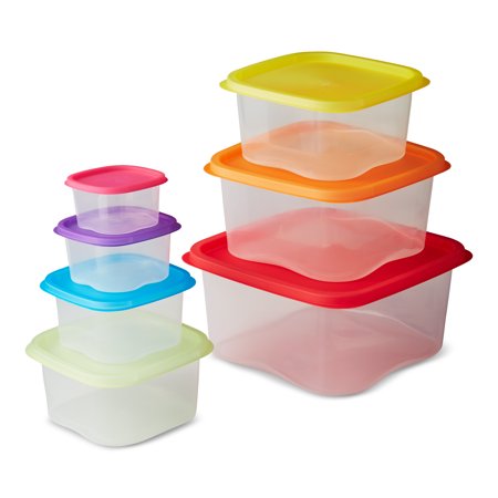 Mainstays Clear Square Food Storage Containers with Lids, 14 Piece