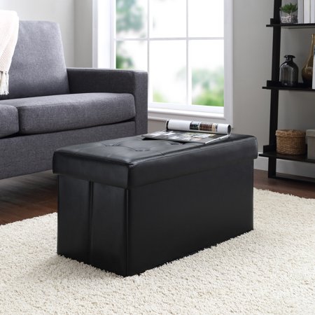 Mainstays Collapsible Storage Ottoman, Quilted Black Faux Leather