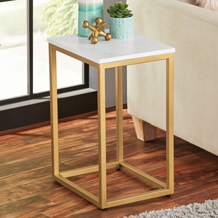 Mainstays End Table, White Top with Gold Frame