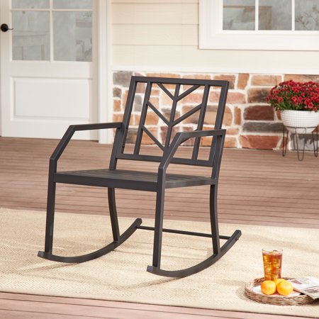 Mainstays Evry Bell Outdoor Metal Rocking Chair, Black Finish
