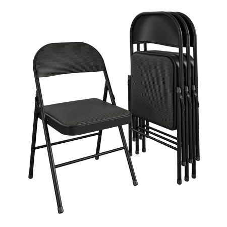 Mainstays Fabric Padded Folding Chair, Black, 4 Count