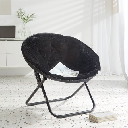 Mainstays Faux Fur Saucer™ Chair, Black + Black Frame