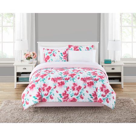 Mainstays Floral 8 Piece Bed in a Bag, Full with Comforter, Pillow Shams, Fitted Sheet, Flat Sheet, Pillowcases