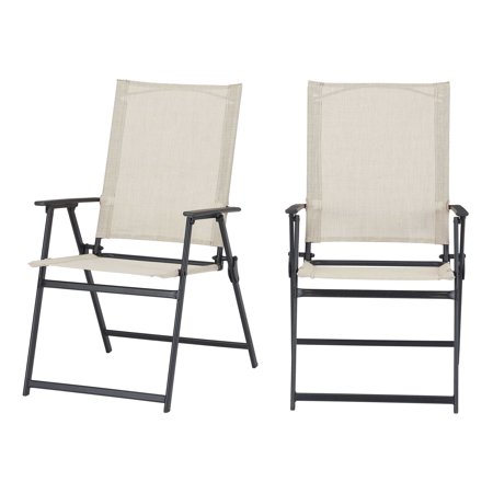 Mainstays Greyson Square Set of 2 Outdoor Patio Steel Sling Folding Chair, Beige WALMART CLEARANCE ONLINE!