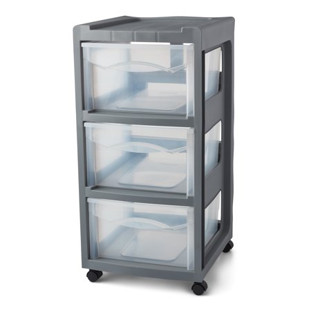 Mainstays Medium 3-Drawer Gray Plastic Storage Cart