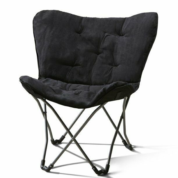 Mainstays Mirco Suede Fabric Butterfly Folding Chair, Black- 3Day Delivery