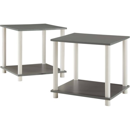 Mainstays No-Tools 2 pack End Table, Gray/White