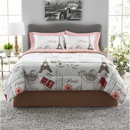 Mainstays Paris 8 Piece Bed in a Bag Comforter Set With Sheets, Full