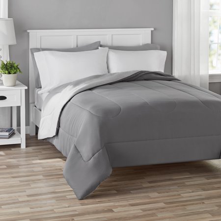 Mainstays Reversible Ultra Soft Solid Comforter in a Bag, Grey, Full/Queen