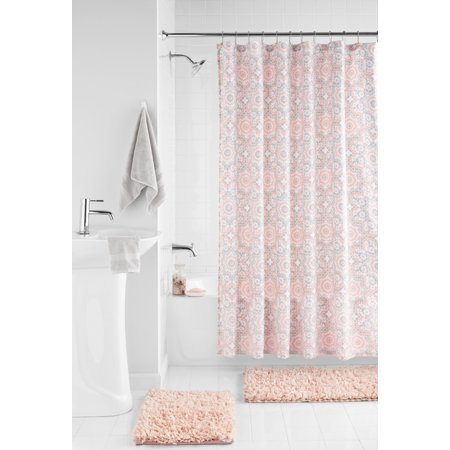 Mainstays Shag Rug and Shower Curtain 15-Piece Bath Set, Blush