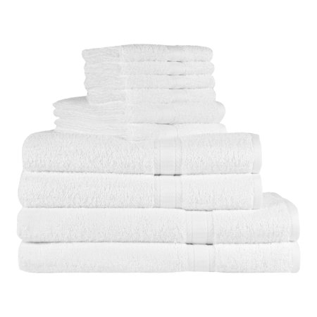 Mainstays Solid 10-Piece Bath Towel Set, White
