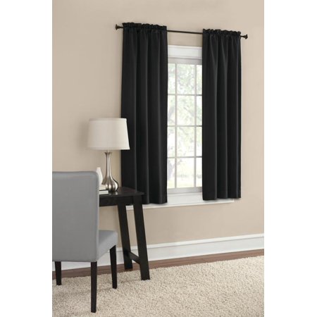 Mainstays Solid Color Room Darkening Rod Pocket Curtain Panel Pair, Set of 2, Black, 30 x 63