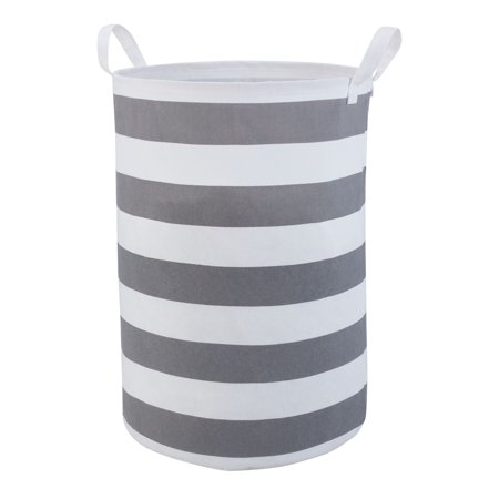 Mainstays Striped Canvas Scrunch Clothing Hamper, Gray & White