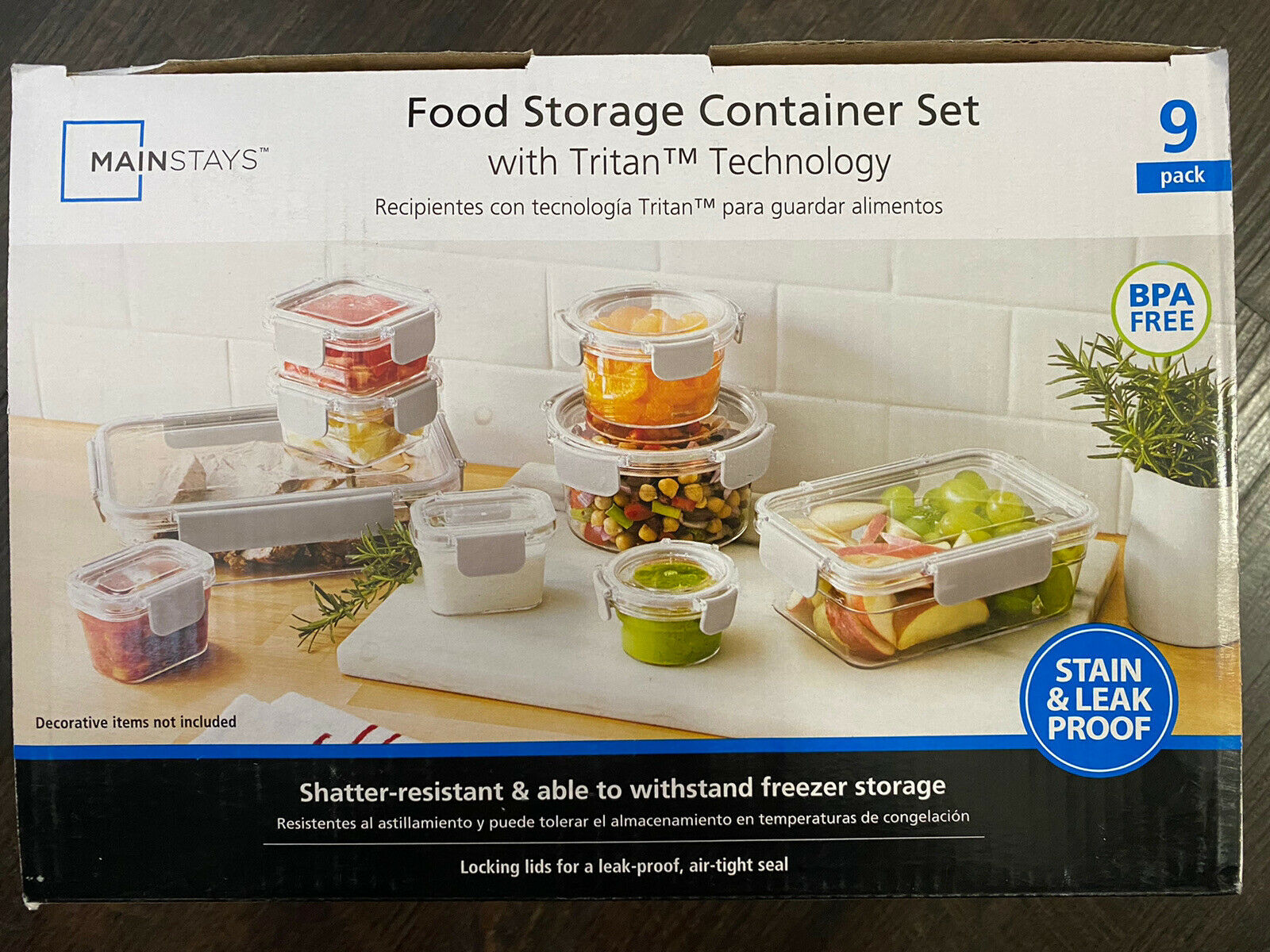 Mainstays Tritan Variety Set of 9 Food Storage Containers with Light Grey Clasps