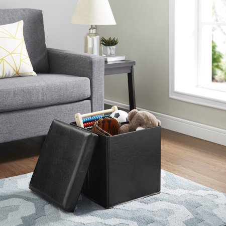 Mainstays Ultra Collapsible Storage Ottoman, Black
