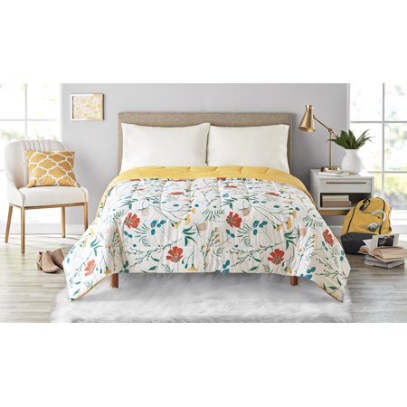 Mainstays Yellow Floral 3 Piece Bed In A Bag Comforter Set With Sheets, Twin/Twin Xl