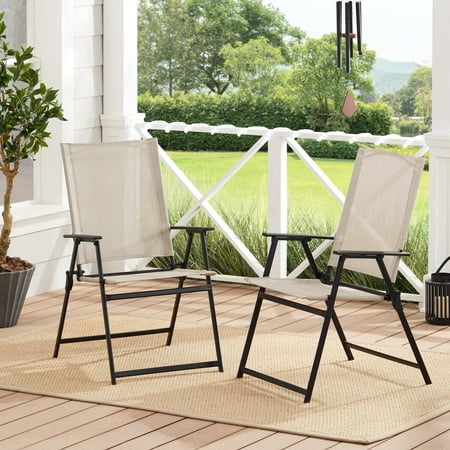 Mainstays Greyson Square Set of 2 Outdoor Patio Steel Sling Folding Chair, Beige WALMART CLEARANCE ONLINE!