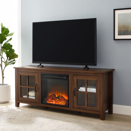 Manor Park Traditional Glass-Door Fireplace TV Stand for TVs up to 65", Dark Walnut