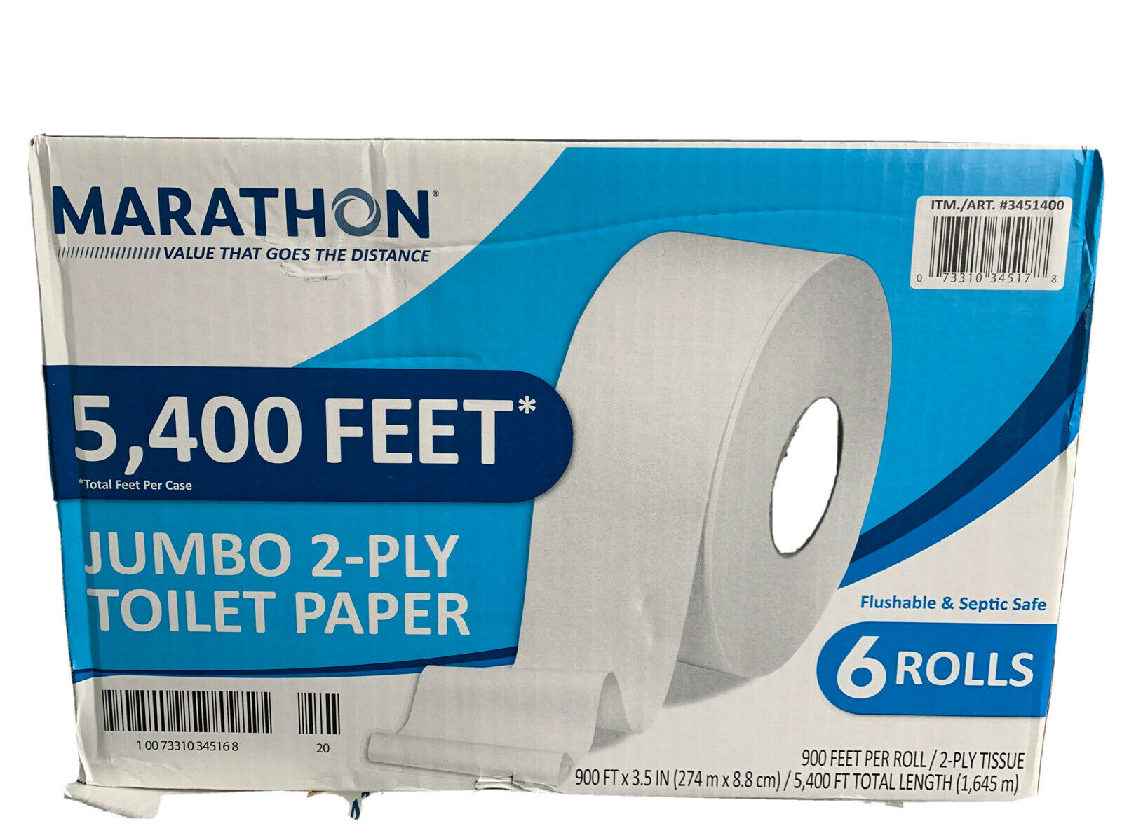Marathon Jumbo Roll Bath Tissue, 2-Ply, 900 ft Rolls, 6 Roll Case