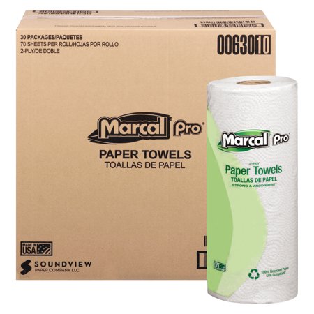 Marcal PRO 100% Premium Recycled Kitchen Roll Towels, 2-Ply, 11 x 9, White, 70/Roll, 30 Rolls/Carton -MRC630