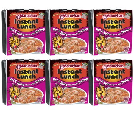 Maruchan Instant Lunch Hot & Spicy Shrimp Flavor Ramen Noodles - 2.25oz (Pack of 6) Enjoy a Hearty Noodles Ready in 3 Minutes Anytime and Anywhere