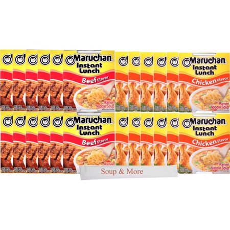 Maruchan Ramen Cup Noodles Instant 24 Count - 12 Beef cups & 12 Chicken cups Lunch / Dinner Variety, 2 Flavors