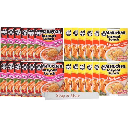 Maruchan Ramen Cup Noodles Instant 24 Count - 12 Hot and Spicy Shrimp cups & 12 Chicken cups Lunch / Dinner Variety, 2 Flavors