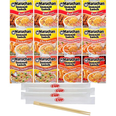 Maruchan Ramen Instant Lunch Variety, 12 Count, 5 Flavors with Chopsticks