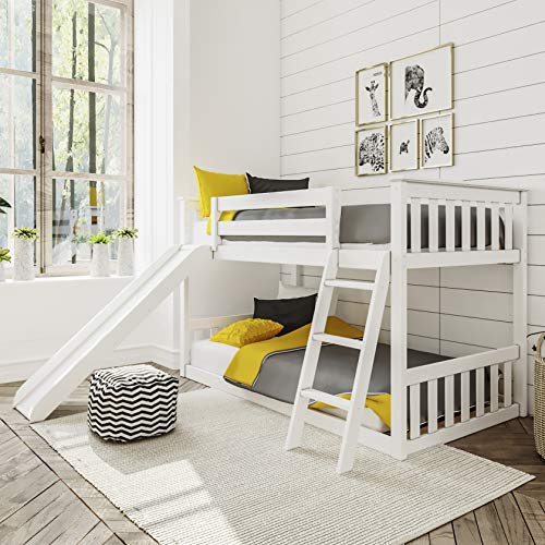 Max & Lily Low Bunk Bed, Twin-Over-Twin Bed Frame For Kids With Slide, White On Sale At Amazon.com