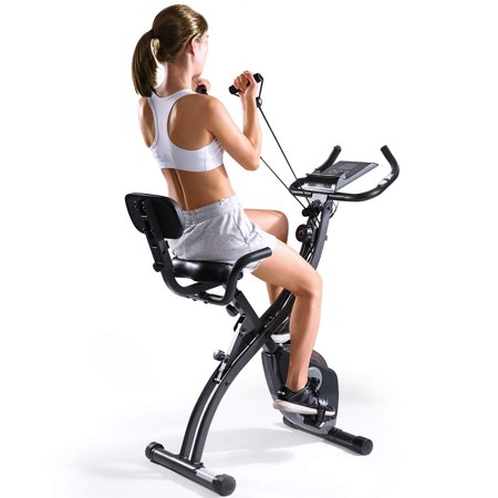 MaxKare Exercise Bike Folding Magnetic Stationary Bike Upright Slim Cycle Recumbent Exercise Bike with Arm Resistance Bands Perfect for Home Use Indoor Outdoor
