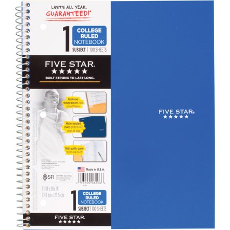 Mead Five Star 1-subject Notebook - 100 Sheet - College Ruled - 11" X 8.50" - 1 Each - White Paper (MEA06206)