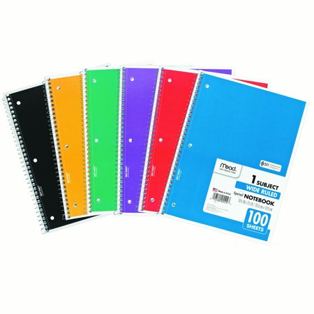 Mead Spiral Notebook, 1 Subject, Wide Ruled, 100 Sheets, Assorted (05514) - Pack of 1