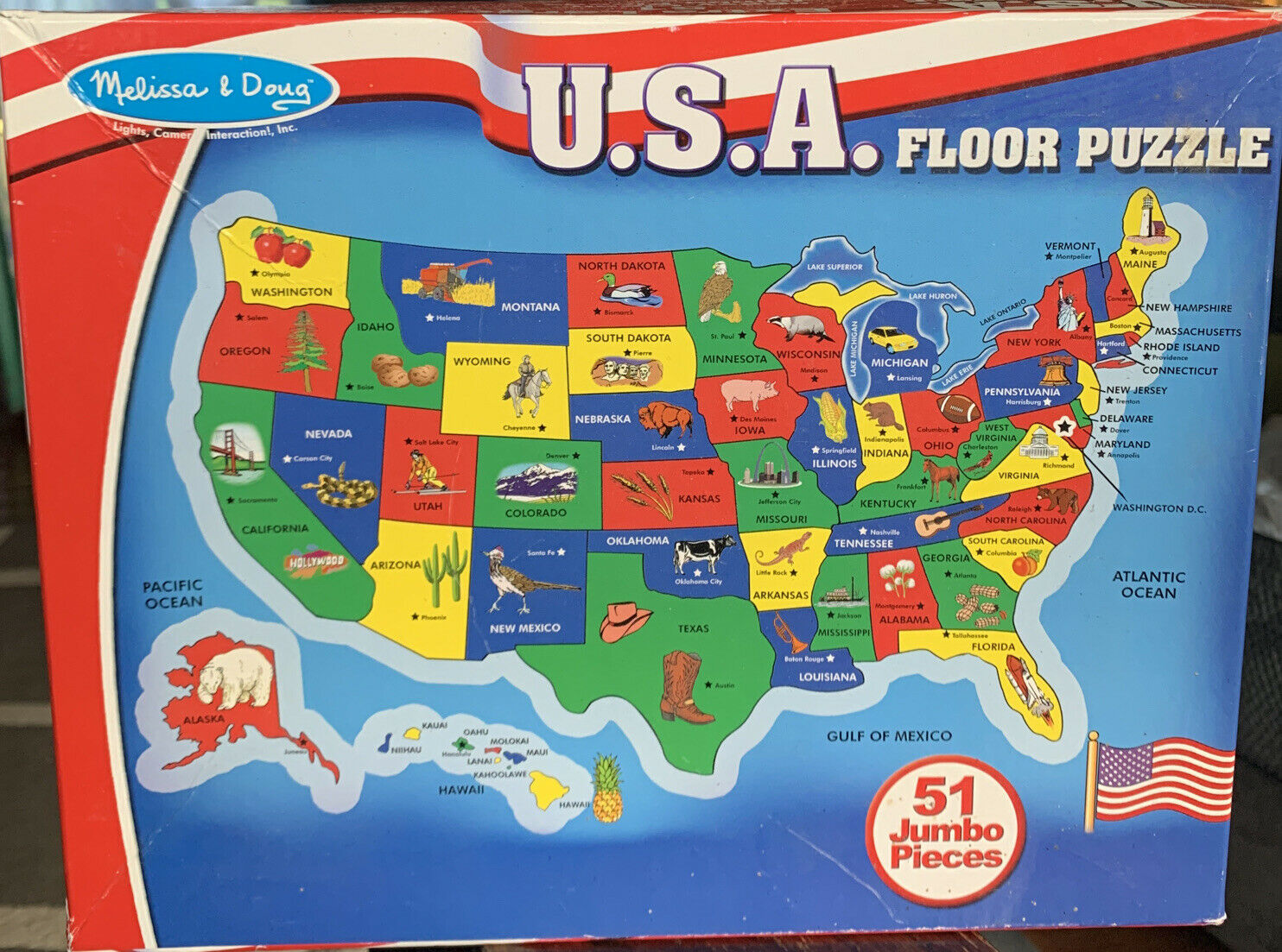 Melissa and Doug USA United States Map Floor Puzzle 51 Jumbo Pieces 2x3 Feet