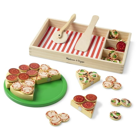 Melissa & Doug Wooden Pizza Party Play Food Set with 36 Toppings for Toddlers Age 3+