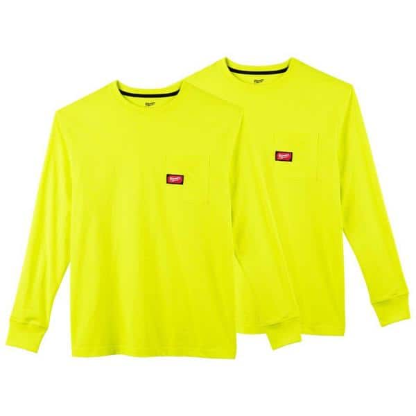 Men's Large High Visibility Heavy-Duty Cotton/Polyester Long-Sleeve Pocket T-Shirt (2-Pack) on Sale At The Home Depot