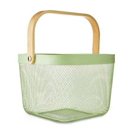 Mesh Easter Basket with Folding Handle Green 9.4