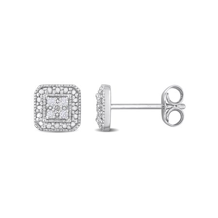 Miabella Women's 1/10 Carat T.W. Diamond Sterling Silver Cluster Square Halo Stud Earrings