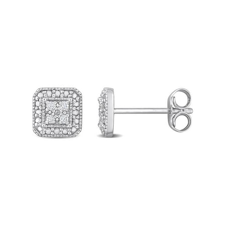 Diamond Sterling Silver Cluster Square Halo Stud Earrings  - WALMART!
