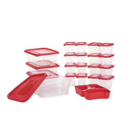 Mind Reader Meal Prep Food Storage Plastic Containers with Lids, Removable Compartment Sectionals, Set of 20 (42 pcs., 51 cups total), Red