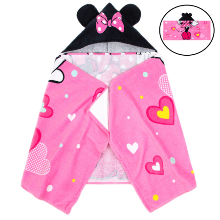 Minnie Mouse Kids Bath Hooded Towel Wrap, 51 x 22, Cotton, Pink, Disney