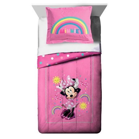 Minnie Mouse Made You Smile Kids 2-Piece Bed Twin/Full Reversible Comforter and Sham Bedding Set, 100% Polyester, Pink, Disney