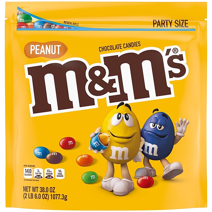 M&M'S Peanut Milk Chocolate Candy, Party Size, 38 oz Bulk Candy Bag (MMM55116) on Sale At Staples