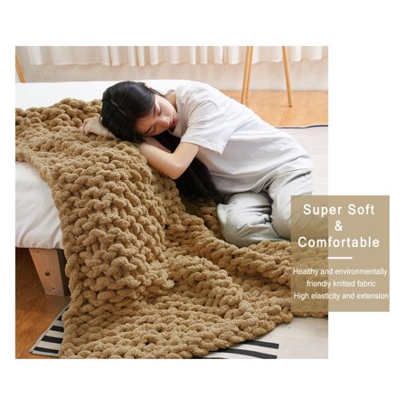 Modenna Chunky Knit Blanket Handmade Soft Warm Throws, 50"x60", Khaki