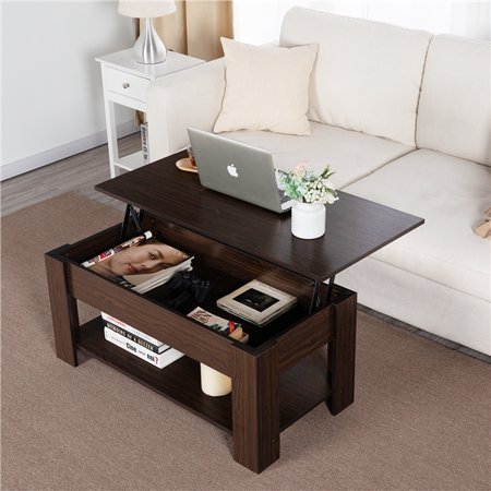 Modern 38.6" Wood Lift Top Coffee Table with Lower Shelf, Espresso