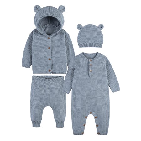 Modern Moments by Gerber Baby Boys Sweater Knit Coverall, Cardigan, & Pant Outfit Set, 4-Piece (Newborn-3/6 Months)