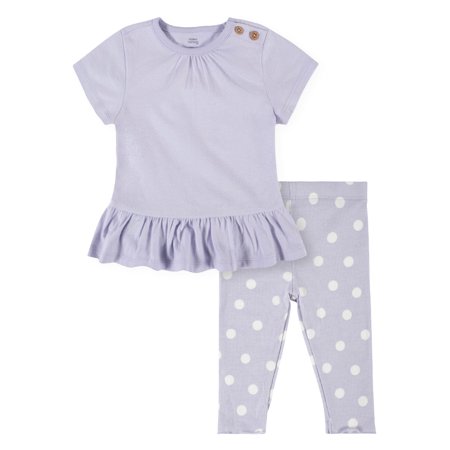 Modern Moments By Gerber Baby Girl Short Sleeve Top & Leggings, 2-Piece Outfit Set, (0/3 Months - 24 Months)