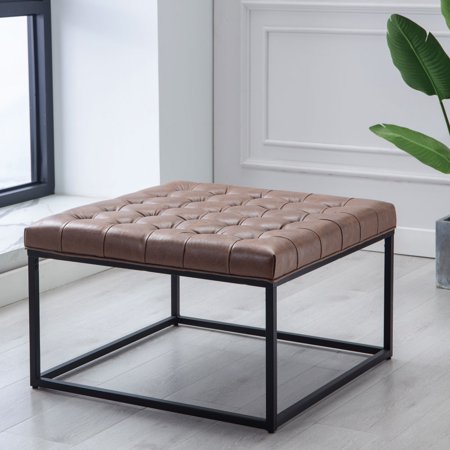 Modern Square Ottoman Footrest Stool - Luxurious Covered Seat w/ Sturdy Metal Base