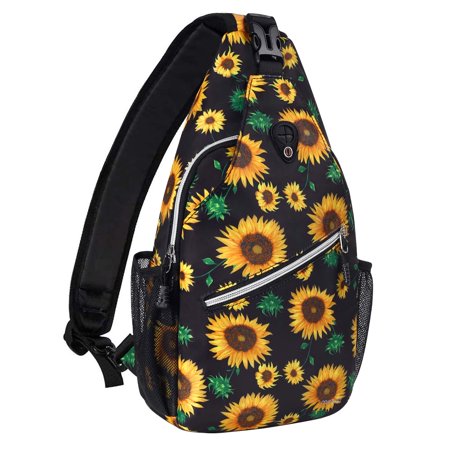 Mosiso Polyester Sling Bag Backpack Travel Hiking Outdoor Sport Crossbody Shoulder Bag Multipurpose Daypack for Women Men, Sunflower